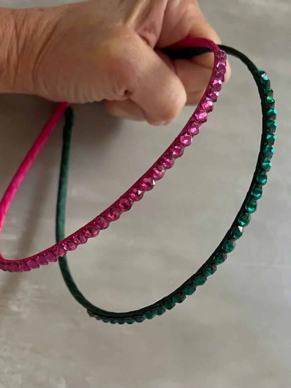 Bari Lynn Skinny Rhinestone pair of Headbands - Pink and Green - Girls One Size